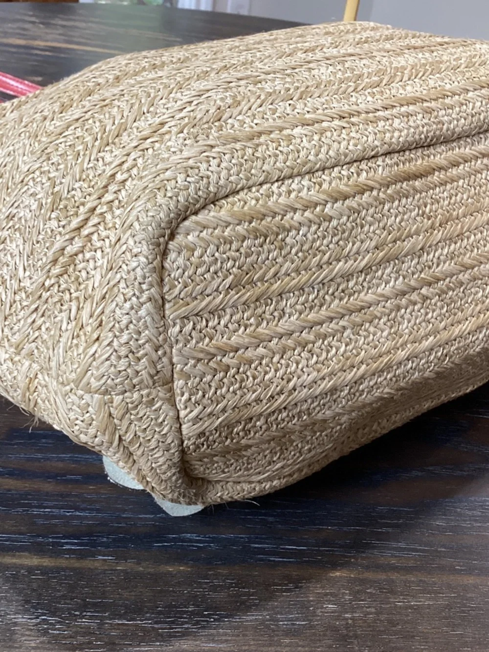 Coach Straw Floral Appliqué Tote with Coral Trim - Picture 6 of 12